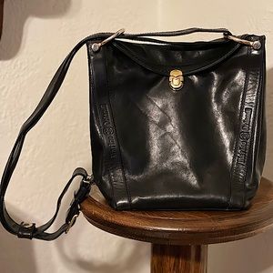 Marino Orlandi Black Leather Buckle Pushlock Shoulder Bag -Made in Italy